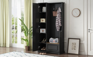 English Elm Stylish Minimalist Hall Tree with Flip Bench Shoe Cabinet and Hanging Hooks Black N721P484458B