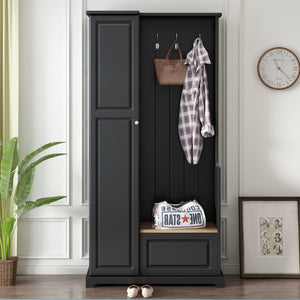 English Elm Stylish Minimalist Hall Tree with Flip Bench Shoe Cabinet and Hanging Hooks Black N721P484458B
