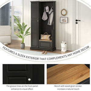 English Elm Stylish Minimalist Hall Tree with Flip Bench Shoe Cabinet and Hanging Hooks Black N721P484458B