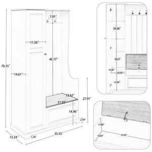 English Elm Stylish Minimalist Hall Tree with Flip Bench Shoe Cabinet and Hanging Hooks Black N721P484458B