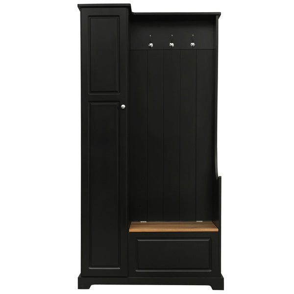English Elm Stylish Minimalist Hall Tree with Flip Bench Shoe Cabinet and Hanging Hooks Black N721P484458B