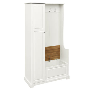 English Elm Stylish Minimalist Hall Tree with Flip Bench Shoe Cabinet and Hanging Hooks White N721P484458K