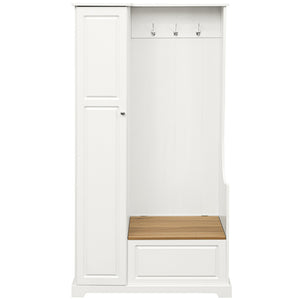 English Elm Stylish Minimalist Hall Tree with Flip Bench Shoe Cabinet and Hanging Hooks White N721P484458K