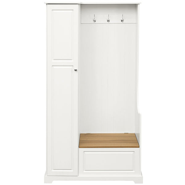 English Elm Stylish Minimalist Hall Tree with Flip Bench Shoe Cabinet and Hanging Hooks White N721P484458K