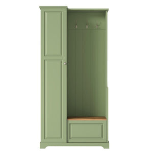 English Elm Stylish Green Hall Tree with Flip up Bench Concealed Storage and Four Shelf Cabinet N721P484458M