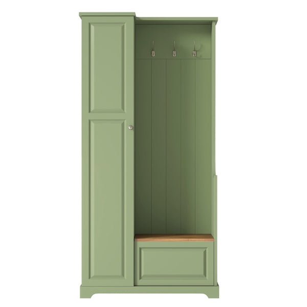 English Elm Stylish Green Hall Tree with Flip up Bench Concealed Storage and Four Shelf Cabinet N721P484458M