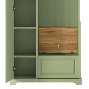 English Elm Stylish Green Hall Tree with Flip up Bench Concealed Storage and Four Shelf Cabinet N721P484458M