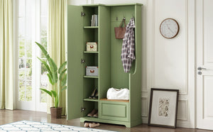 English Elm Stylish Green Hall Tree with Flip up Bench Concealed Storage and Four Shelf Cabinet N721P484458M