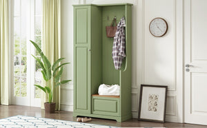 English Elm Stylish Green Hall Tree with Flip up Bench Concealed Storage and Four Shelf Cabinet N721P484458M