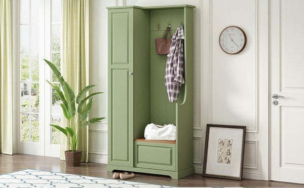 English Elm Stylish Green Hall Tree with Flip up Bench Concealed Storage and Four Shelf Cabinet N721P484458M