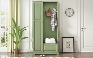 English Elm Stylish Green Hall Tree with Flip up Bench Concealed Storage and Four Shelf Cabinet N721P484458M