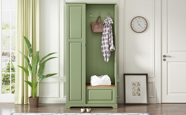 English Elm Stylish Green Hall Tree with Flip up Bench Concealed Storage and Four Shelf Cabinet N721P484458M