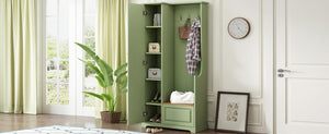 English Elm Stylish Green Hall Tree with Flip up Bench Concealed Storage and Four Shelf Cabinet N721P484458M