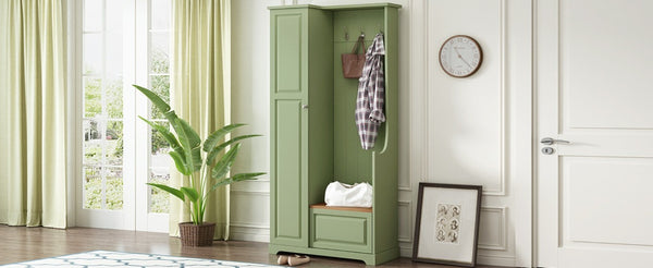 English Elm Stylish Green Hall Tree with Flip up Bench Concealed Storage and Four Shelf Cabinet N721P484458M