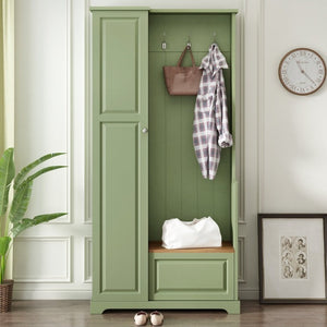 English Elm Stylish Green Hall Tree with Flip up Bench Concealed Storage and Four Shelf Cabinet N721P484458M