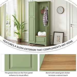 English Elm Stylish Green Hall Tree with Flip up Bench Concealed Storage and Four Shelf Cabinet N721P484458M
