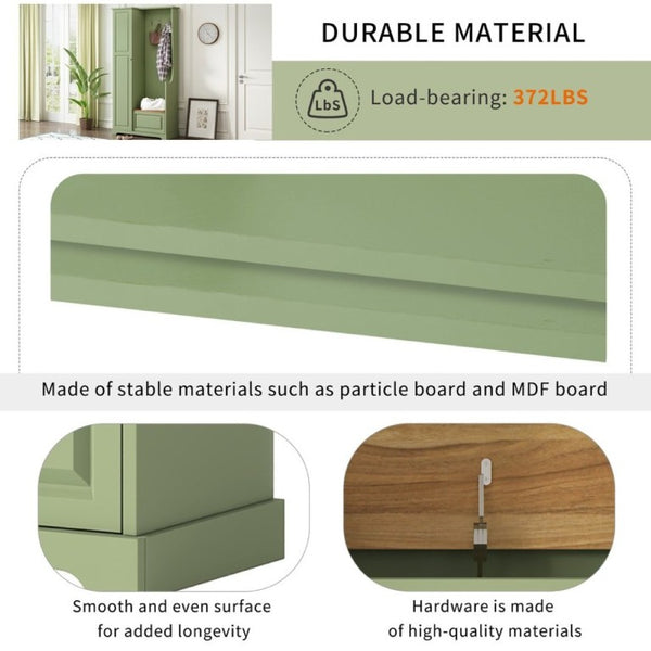 English Elm Stylish Green Hall Tree with Flip up Bench Concealed Storage and Four Shelf Cabinet N721P484458M