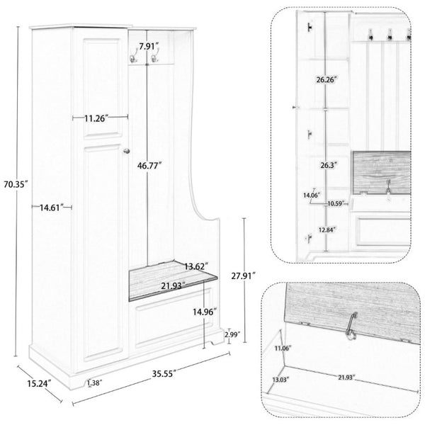 English Elm Stylish Green Hall Tree with Flip up Bench Concealed Storage and Four Shelf Cabinet N721P484458M