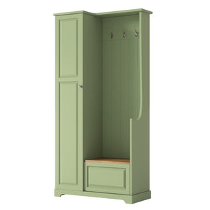 English Elm Stylish Green Hall Tree with Flip up Bench Concealed Storage and Four Shelf Cabinet N721P484458M