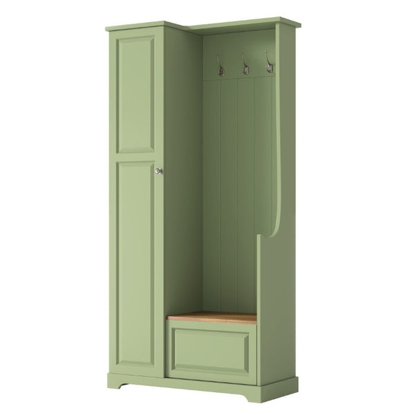 English Elm Stylish Green Hall Tree with Flip up Bench Concealed Storage and Four Shelf Cabinet N721P484458M
