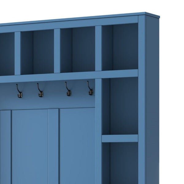English Elm Farmhouse Hall Tree with Bench Cubbies and Six Hooks for Mudroom Entryway Storage N721S000044C-1
