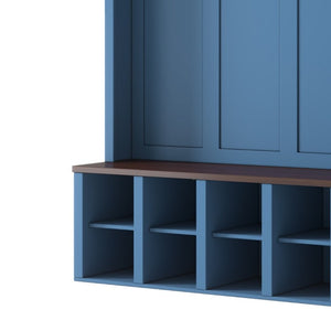 English Elm Farmhouse Hall Tree with Bench Cubbies and Six Hooks for Mudroom Entryway Storage N721S000044C-1