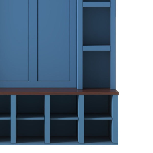 English Elm Farmhouse Hall Tree with Bench Cubbies and Six Hooks for Mudroom Entryway Storage N721S000044C-1