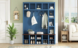 English Elm Farmhouse Hall Tree with Bench Cubbies and Six Hooks for Mudroom Entryway Storage N721S000044C-1