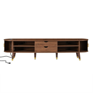 English Elm Farmhouse Tv Stand and Coffee Table Set with Fluted Doors Built-in Charging Station Walnut N721S000049D-1