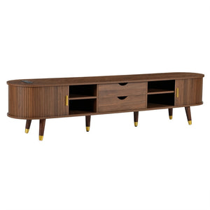 English Elm Farmhouse Tv Stand and Coffee Table Set with Fluted Doors Built-in Charging Station Walnut N721S000049D-1
