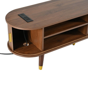 English Elm Farmhouse Tv Stand and Coffee Table Set with Fluted Doors Built-in Charging Station Walnut N721S000049D-1