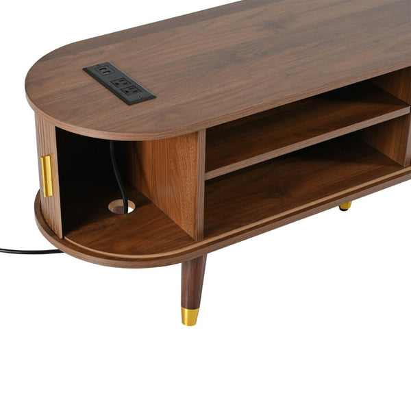 English Elm Farmhouse Tv Stand and Coffee Table Set with Fluted Doors Built-in Charging Station Walnut N721S000049D-1