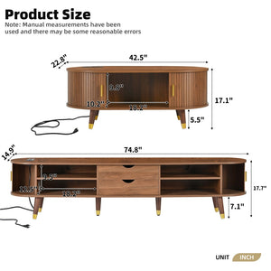 English Elm Farmhouse Tv Stand and Coffee Table Set with Fluted Doors Built-in Charging Station Walnut N721S000049D-1