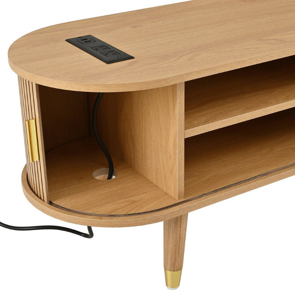 English Elm Farmhouse Tv Stand and Coffee Table Set with Fluted Doors Built-in Charging Station Natural N721S000049L-1