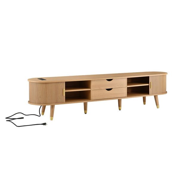 English Elm Farmhouse Tv Stand and Coffee Table Set with Fluted Doors Built-in Charging Station Natural N721S000049L-1
