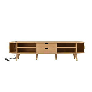 English Elm Farmhouse Tv Stand and Coffee Table Set with Fluted Doors Built-in Charging Station Natural N721S000049L-1