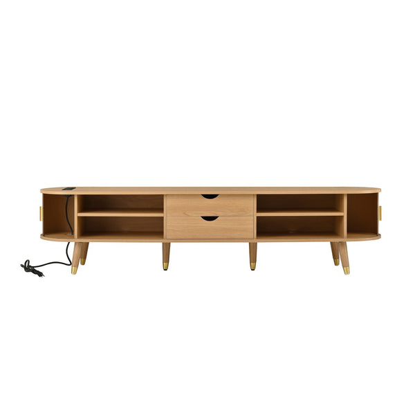English Elm Farmhouse Tv Stand and Coffee Table Set with Fluted Doors Built-in Charging Station Natural N721S000049L-1