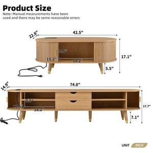 English Elm Farmhouse Tv Stand and Coffee Table Set with Fluted Doors Built-in Charging Station Natural N721S000049L-1