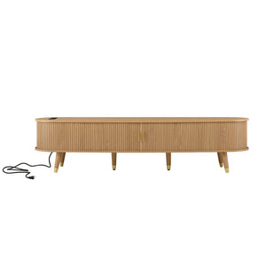 English Elm Farmhouse Tv Stand and Coffee Table Set with Fluted Doors Built-in Charging Station Natural N721S000049L-1