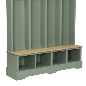 English Elm Farmhouse Hall Tree with Bench 8 Hooks Open Compartments Mudroom Entryway Storage N721S000075M-1