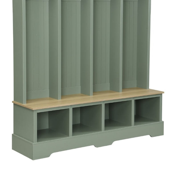 English Elm Farmhouse Hall Tree with Bench 8 Hooks Open Compartments Mudroom Entryway Storage N721S000075M-1
