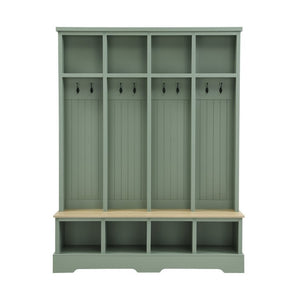 English Elm Farmhouse Hall Tree with Bench 8 Hooks Open Compartments Mudroom Entryway Storage N721S000075M-1