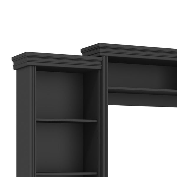 English Elm Elegant Farmhouse Wall Unit with Crown Molding Bookshelves and Gold Hardware Tv Console Black N721S000081B