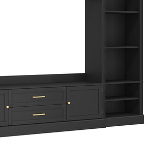 English Elm Elegant Farmhouse Wall Unit with Crown Molding Bookshelves and Gold Hardware Tv Console Black N721S000081B