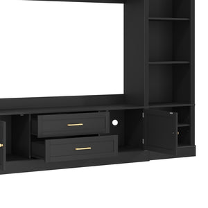 English Elm Elegant Farmhouse Wall Unit with Crown Molding Bookshelves and Gold Hardware Tv Console Black N721S000081B