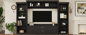 English Elm Elegant Farmhouse Wall Unit with Crown Molding Bookshelves and Gold Hardware Tv Console Black N721S000081B