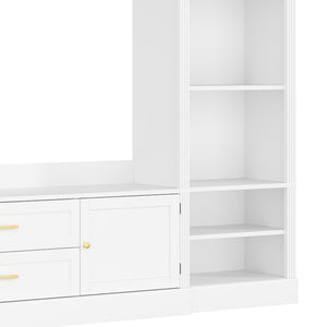 English Elm Elegant Farmhouse Wall Unit with Crown Molding Bookshelves and Gold Hardware Tv Console White N721S000081K