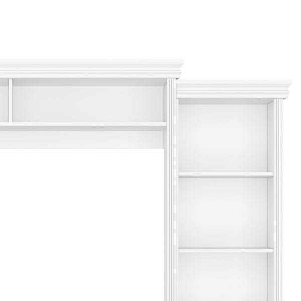 English Elm Elegant Farmhouse Wall Unit with Crown Molding Bookshelves and Gold Hardware Tv Console White N721S000081K