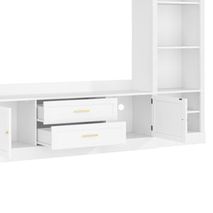 English Elm Elegant Farmhouse Wall Unit with Crown Molding Bookshelves and Gold Hardware Tv Console White N721S000081K