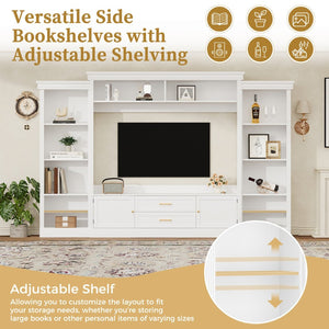 English Elm Elegant Farmhouse Wall Unit with Crown Molding Bookshelves and Gold Hardware Tv Console White N721S000081K